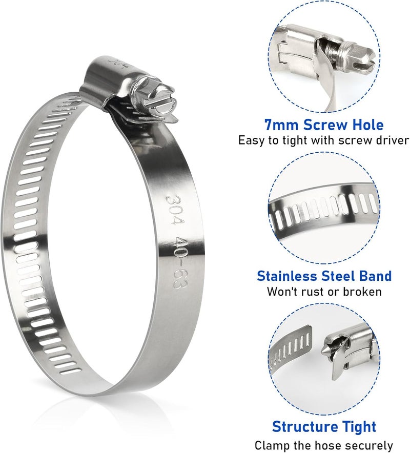 Gudui 10 Inch Hose Clamp, 10 Pcs Stainless Steel Duct Clamps 9.5 Inch to 10.5 Inch Large Adjustable Worm Gear Hose Pipe Clamps for Dryer Vent, Air Ducting, Plumbing - Image 4